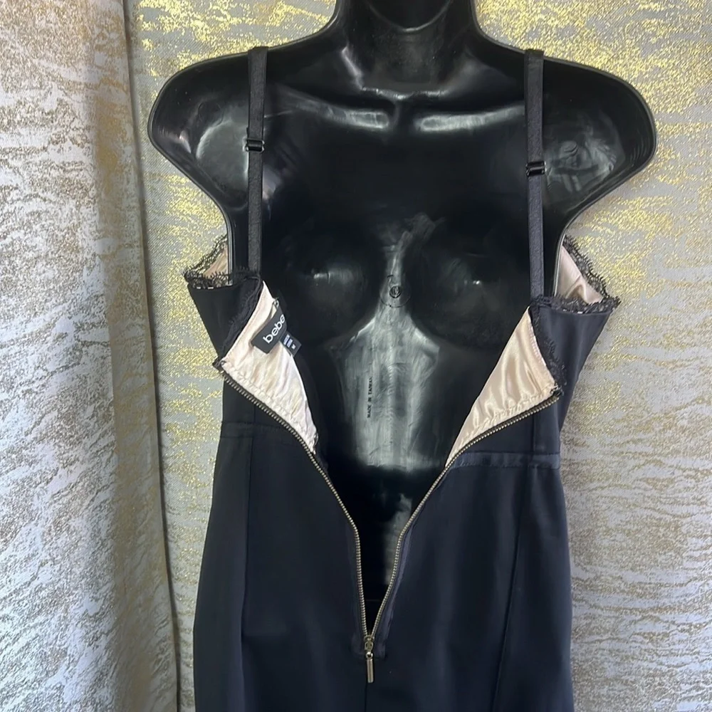 Bebe Bodycon Bustier Little Black/Cream Lace Mini Length Cocktail Dress Size M - Picture 9 of 15
